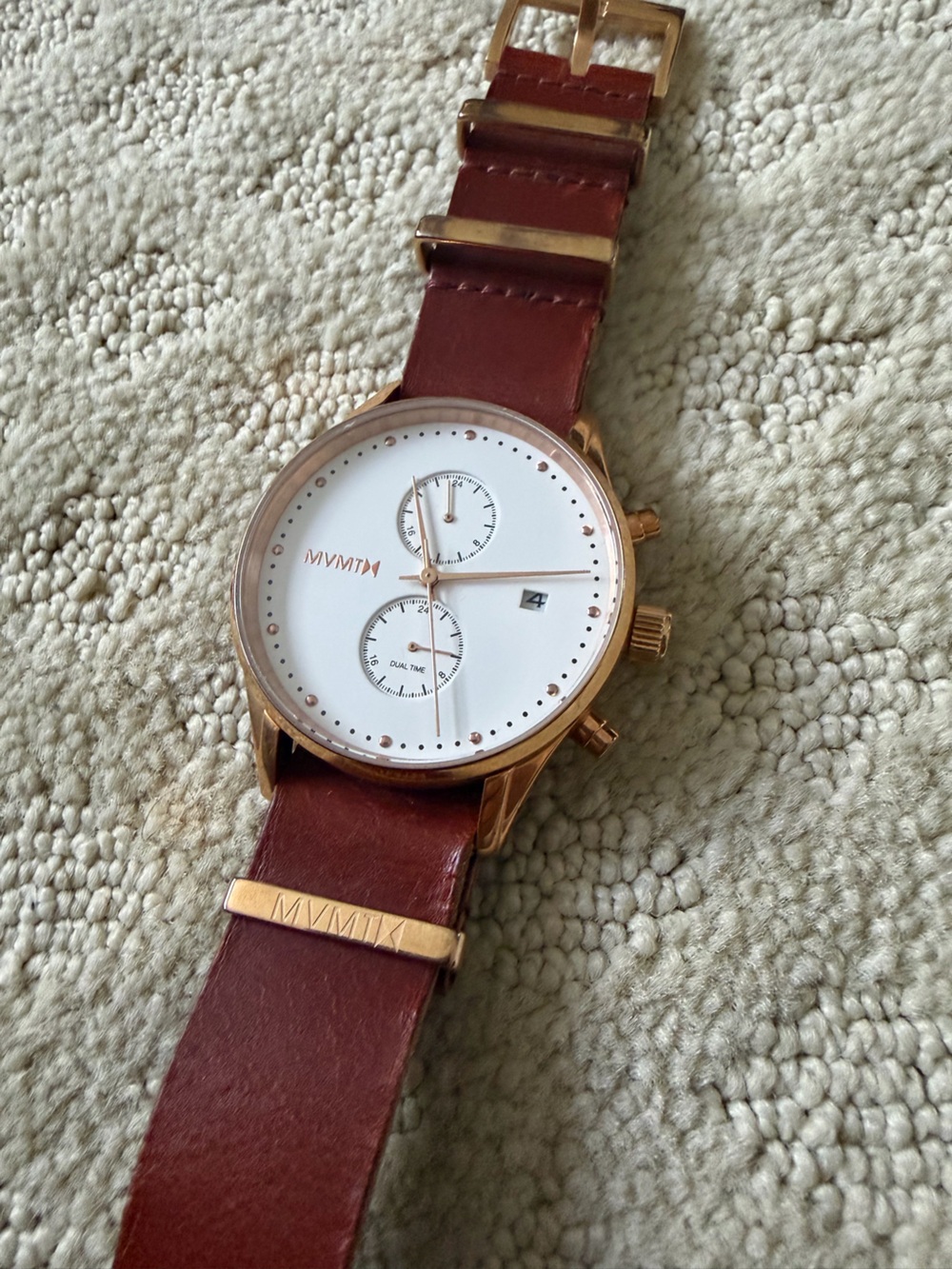 MVMT Rose Gold Case White Dial Brown Leather Strap Watch